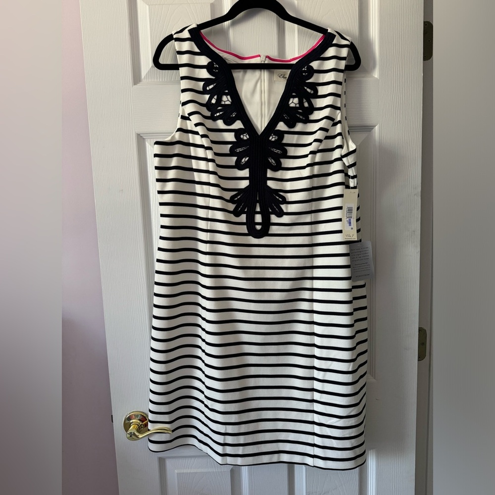 New Eliza J Striped & Embroidered Shift Dress Size 18